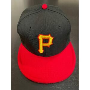New Era 59FIFTY Pittsburgh Pirates Black Red Fitted Hat Gold P Logo Hassani